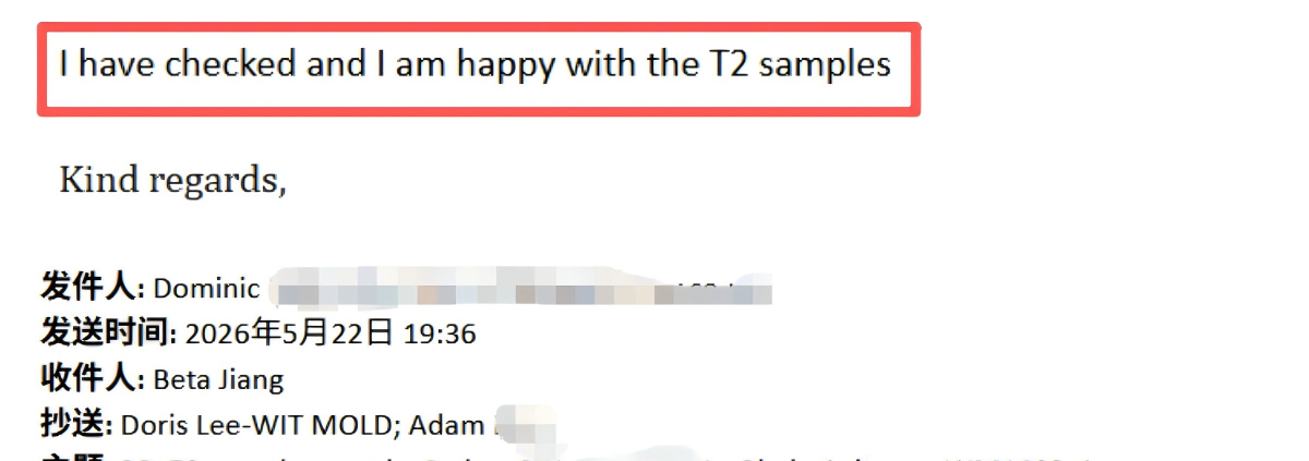 Customer Approval of T2 Samples