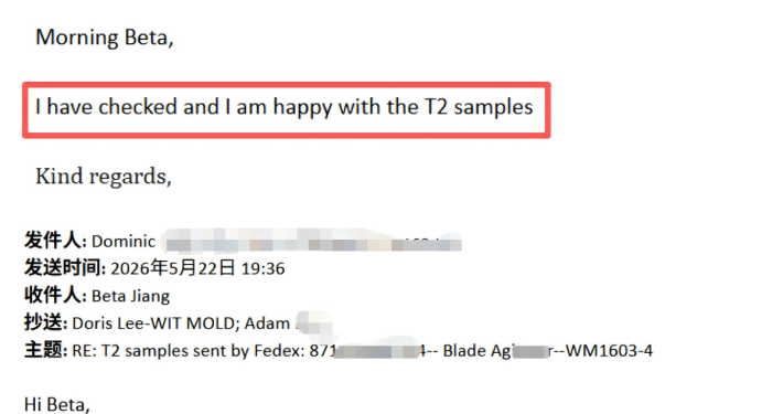 Customer Approval of T2 Samples